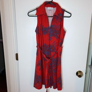 Signature, by Robbie Bee, Linen/Rayon blend, Sleeveless floral dress. Size M
